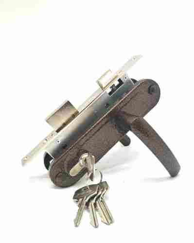 Замок врезной цилиндровый с защёлкой в комплекте с ручкой ЗВ7-70.4-02 (медь), 5 кл.