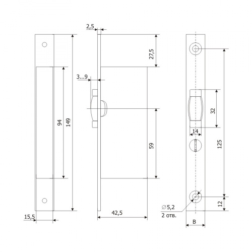 Защелка узкопрофильная  Гардиан PROFI 25.1P.24 /128:0296/