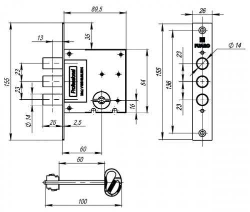 Замок врезной сувальдный Fuaro V10/S-60.00.3R14, 4 кл.