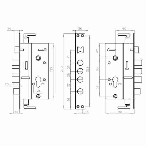 Корпус врезного замка без ц/механизма CH-08