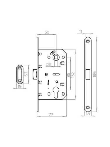 Корпус врезного замка с защелкой MAGNLN85-50 BL черный
