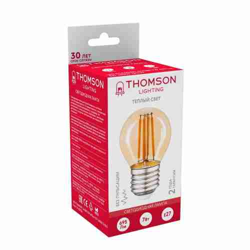 Лампа светодиодная филаментная Thomson E27 7W 2400K шар прозрачная TH-B2126