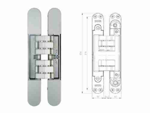 Петля дверная скрытой установки Krona Koblenz Kubica 7200 DXSX 200кг. мат.хром