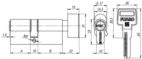 Цилиндровый механизм с вертушкой Fuaro R602/70 mm (30+10+30) PB латунь 5 кл.