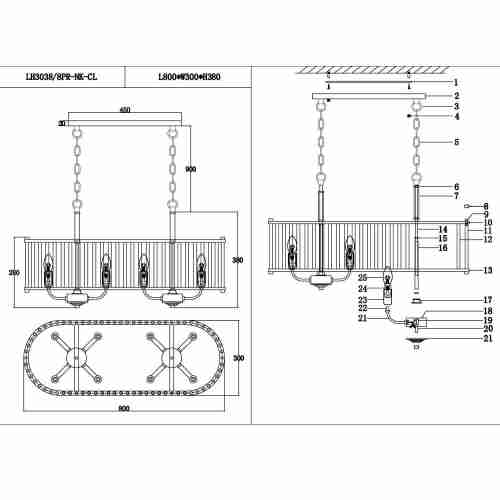 Подвесная люстра Lumien Hall Лариана LH3038/8PR-NK-CL