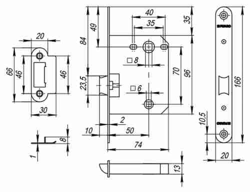 Замок межкомнатный дверной под фиксатор пластиковый Fuaro PLASTIC P82-50 AB бронза