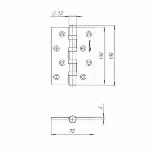 Комплект 2 шт. - Петля Armadillo (Армадилло) универсальная IN4500UC-BL FSG 100x75x3 INOX304 флорентийское золото БЛИСТЕР