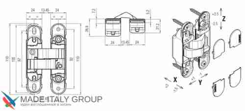 Kubica K1019 DXSX, KOMBI HYBRID BR петля скрытая универсальная БРОНЗА (40 kg)