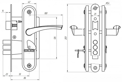 Ручки дверные на планке с замком под сувальдный ключ ЗЕНИТ ЗВ9-4-2 (серебро), 3кл.