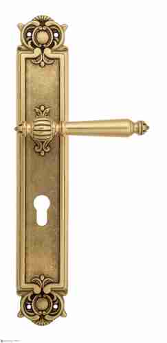 Дверная ручка Venezia "PELLESTRINA" CYL на планке PL97 французское золото + коричневый