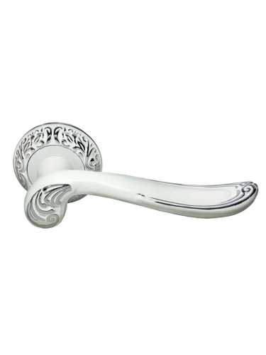 Ручка дверная Morelli GIUSEPPE MH-22-CLP W/PC раздельная на круглом основании, цвет белая эмаль/хром, ЦАМ