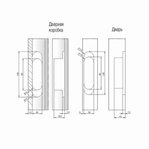 Комплект 8 шт. - Петля дверная скрытой установки Morelli HH-3 SC матовый хром