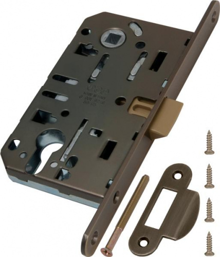 Замок дверной под цилиндр AGB (АГБ) B01103.50.12.567 бронза ант пласт.яз. инд.упак+B01000.13