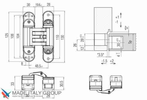 Kubica HYBRID 6360 38 OL петля скрытая универсальная асимметричная, цвет ЗОЛОТО (60 kg)