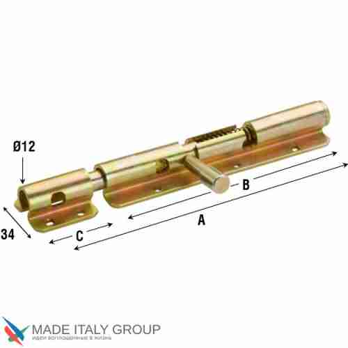 263OA20_A Задвижка дверная, с отверствием для навесного замка, пружина ALDEGHI 200мм античная бронза