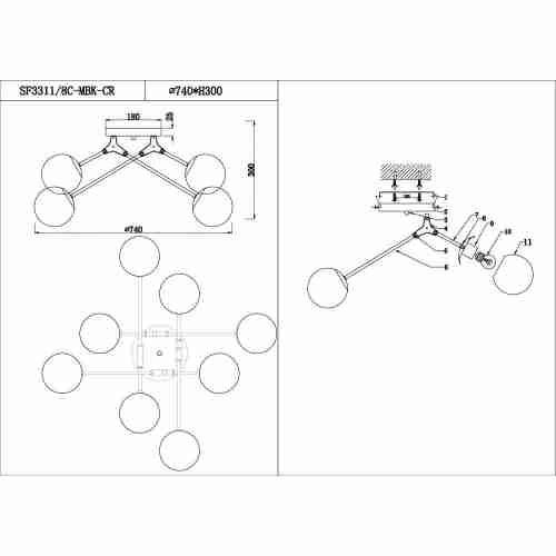 Потолочная люстра Seven Fires Grozotto SF3311/8C-MBK-CR