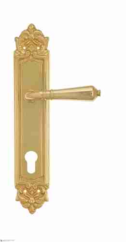 Дверная ручка Venezia "VIGNOLE" CYL на планке PL96 полированная латунь