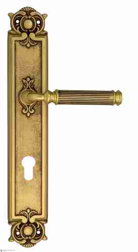 Дверная ручка Venezia "MOSCA" CYL на планке PL97 французское золото + коричневый