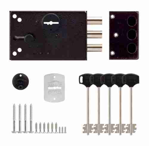 Замок накладной Эльбор Лазурит 1.02.61.КМА никель сув. 2 риг. задв затв зап. кор мед. антик /40061/