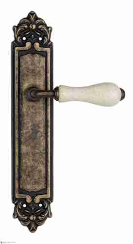 Дверная ручка Venezia "COLOSSEO" белая керамика паутинка на планке PL96 античная бронза