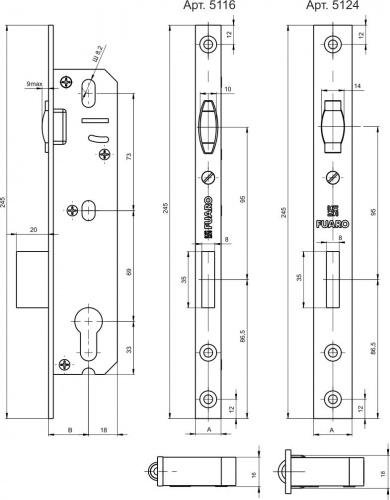Корпус узкопрофильного замка с роликовой защёлкой Fuaro 5116-30 CP (хром)