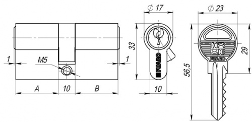 Цилиндровый механизм Fuaro 100 ZA 90 mm (40+10+40) CP хром 5 кл.