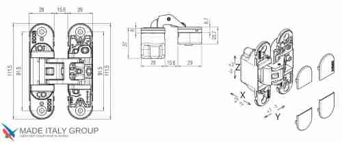 Kubica 6700 DXSX, BS петля скрытая универсальная СОСТАРЕННАЯ БРОНЗА (70 kg)