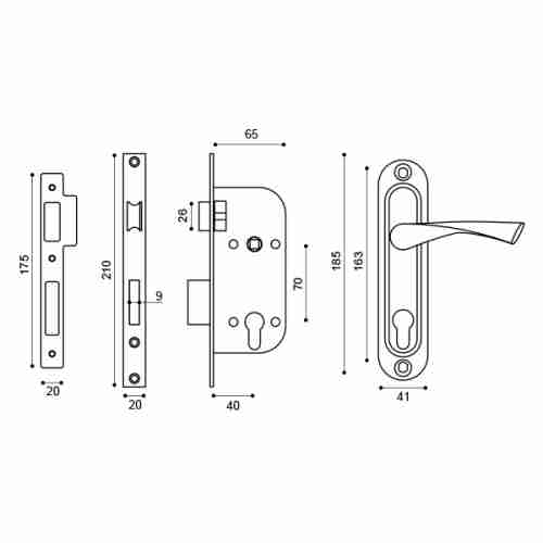 Замок  цилиндровый с защёлкой в комплекте с ручкой Punto KIT P16 4070 CRONA SN мат. никель, 5 кл.