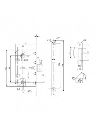 Защелка врезная PL96WC-50/BL BL (черный)