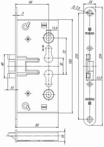 Корпус врезного замка для противопожарных дверей Fuaro FL-0432