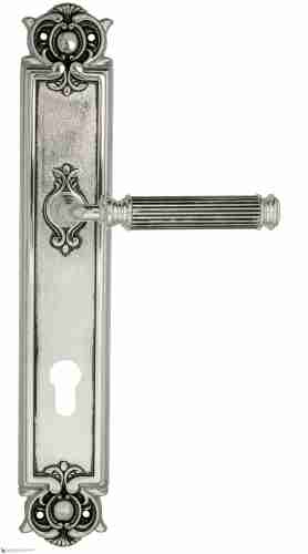 Дверная ручка Venezia "MOSCA" CYL на планке PL97 натуральное серебро + черный