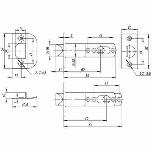 Ручка защелка (кноб) дверная Ajax 6010 SN-B (фик.) мат. никель