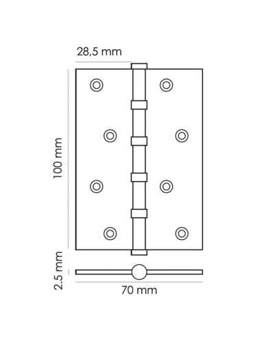 Петля универсальная карточная Morelli MSN 100X70X2.5-4BB SG с подшипником стальная, врезная, цвет матовое золото