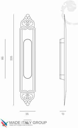 Ручка для раздвижной двери Venezia U122 DECOR LONG натуральное серебро + черный (1шт.)