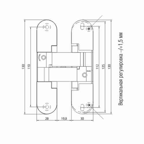 Петля дверная скрытой установки Morelli HH-3 SC матовый хром
