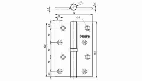 Комплект 8 шт. - Петля съемная Punto 113-4 100*70*2.5 AB right (бронза) правая