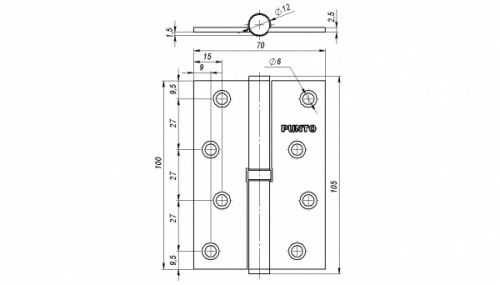 Петля съемная Punto 113-4 100*70*2.5 CP left (хром) левая