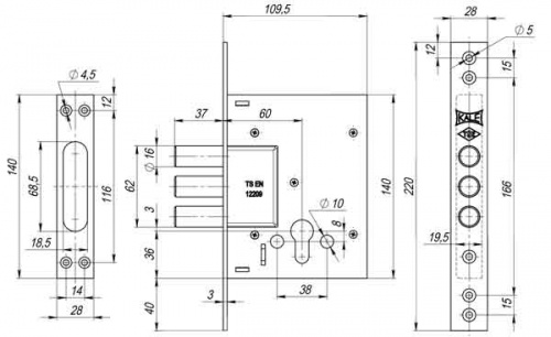 Корпус врезного цилиндрового замка KALE KILIT 257 w/b (тех. комплектация)