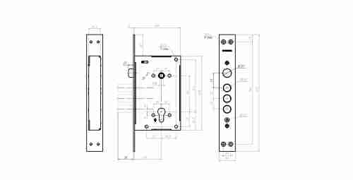 Корпус врезного замка с защёлкой ЗВ 22.11 Т /128:5363/