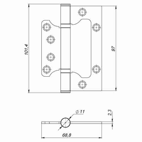 Петля универсальная без врезки 100/P-2B 100x2,3 AB (бронза)