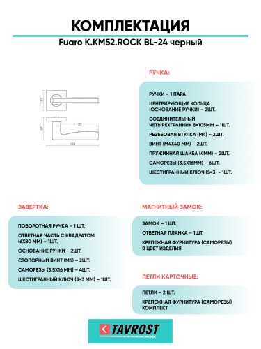 Ручка дверная Fuaro (Фуаро) межкомнатная K.KM52.ROCK (ROCK KM) BL-24 черный  Набор 4
