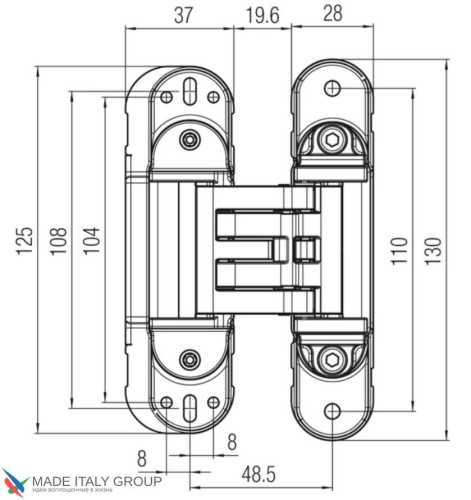 Kubica HYBRID 6360 45 CR.SAT петля скрытая универсальная асимметричная, цвет МАТОВЫЙ ХРОМ (60 kg)