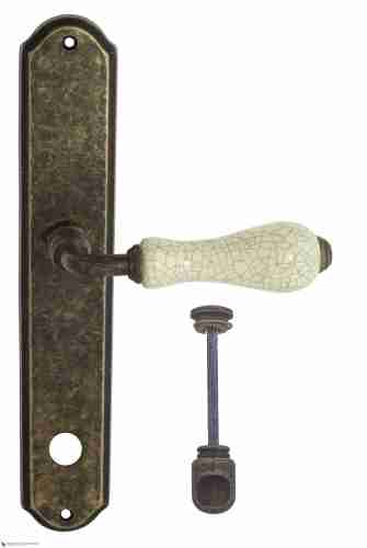 Дверная ручка Venezia "COLOSSEO" белая керамика паутинка WC-2 на планке PL02 античная бронза