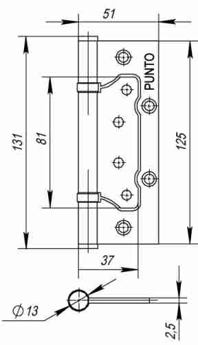 Комплект 8 шт. - Петля универсальная без врезки Punto 200-2B 125x2,5 SB мат. золото