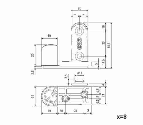 Комплект дверных торцевых петель скрытой установки AGB латунь Е100064503