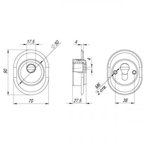 Броненакладка врезная с чашкой  Fuaro DEF 9726 M6x90 (в к-те с накл. на цил-р) CP-8 хром