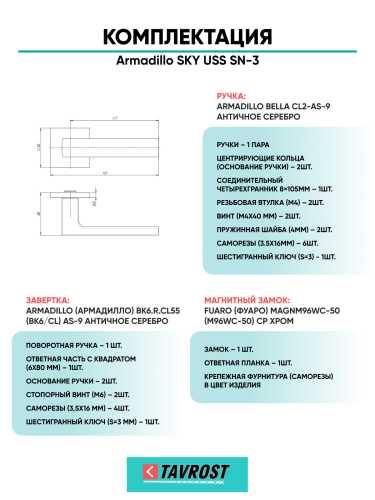 Комплект: Ручки Armadillo SKY USS SN-3+Завертка+Магнитный замок Fuaro/матовый никель