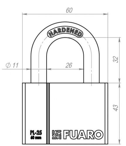 Замок навесной Fuaro PL-2560 (60 мм) 4 фин. кл.