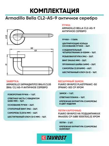 Комплект: Ручки Armadillo Urban Excalibur URB4 BPVD-77+Завертка+Бесш замок и Петли Fuaro/ворон никель