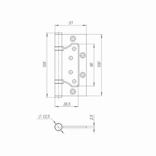 Комплект 4 шт. - Петля Fuaro (Фуаро) из нержавейки универсальная без врезки 500-2BB 100x2,5 (INOX 304)